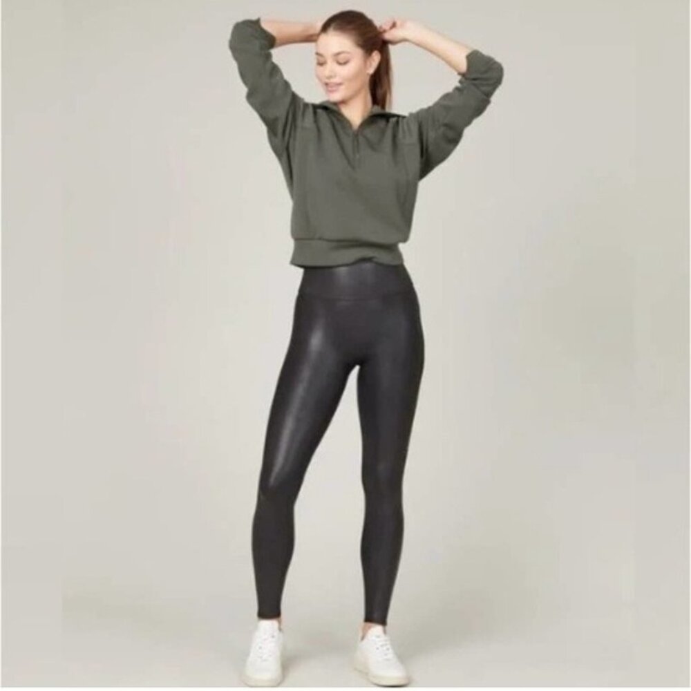Athleta Black All Over Gleam Faux Leather Leggings
